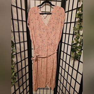 Floral Print‎ Wrap Dress Short Sleeve Pink White Tie Waist Casual Spring